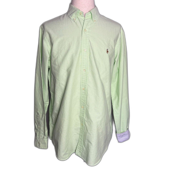 Ralph Lauren 100% Cotton Light Green Long Sleeve Button Down 17 36/37 Pony - Picture 2 of 13